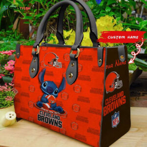 Cleveland Browns Stitch Women Custom Name Leather Hand Bag