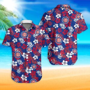 Cubs Hawaiian Shirt: Chicago Cubs Floral Leaves Aloha Shirt