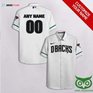 Personalized Arizona Diamondbacks Glossy White Hawaiian Shirt with Custom Name and Number