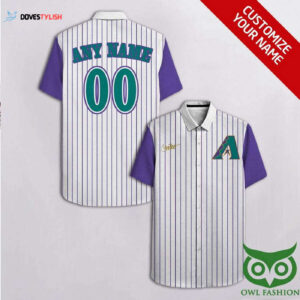 Personalized Arizona Diamondbacks Purple Stripes White Hawaiian Shirt - Custom Name and Number