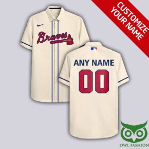Personalized Atlanta Braves Beige Hawaiian Shirt with Name & Number