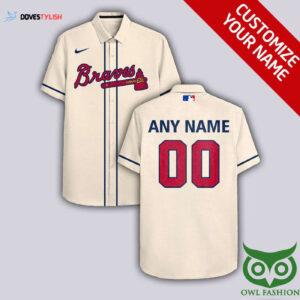 Personalized Atlanta Braves Beige Hawaiian Shirt with Name & Number