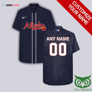 Personalized Atlanta Braves Dark Blue Hawaiian Shirt - Custom Name & Number