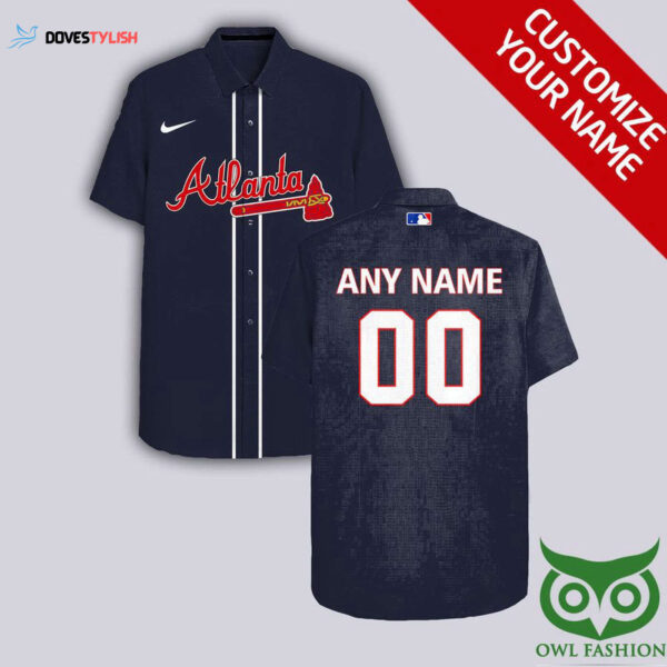 Personalized Atlanta Braves Dark Blue Hawaiian Shirt – Custom Name & Number