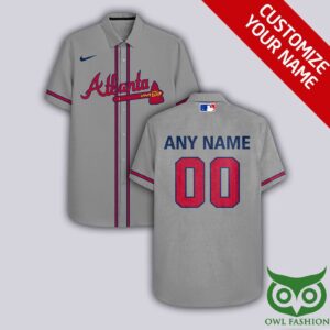 Personalized Atlanta Braves Gray Hawaiian Shirt with Custom Name and Number