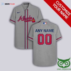 Personalized Atlanta Braves Gray Hawaiian Shirt with Custom Name and Number