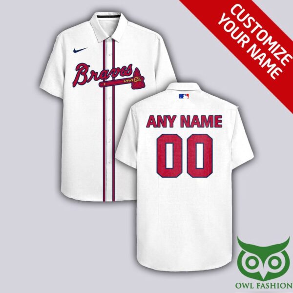 Personalized Atlanta Braves White Hawaiian Shirt with Name & Number