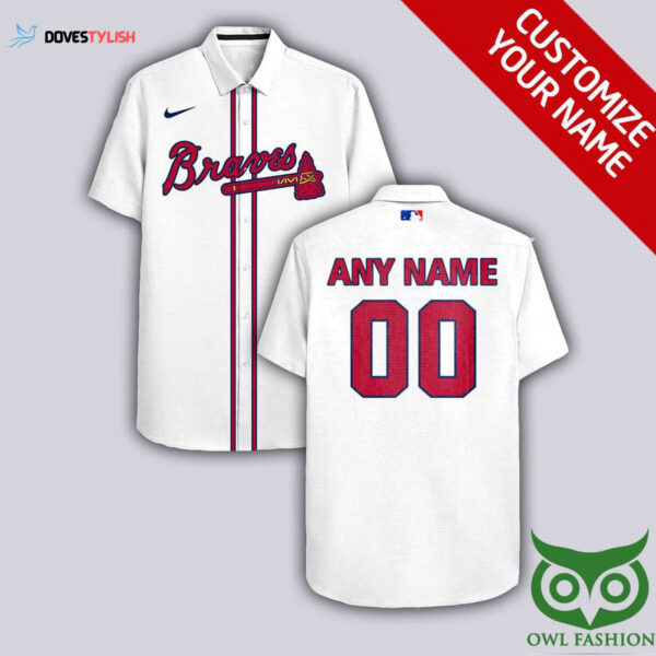 Personalized Atlanta Braves White Hawaiian Shirt with Name & Number