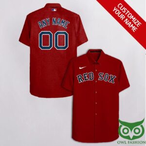Personalized Boston Red Sox Dark Red Hawaiian Shirt with Custom Name and Number