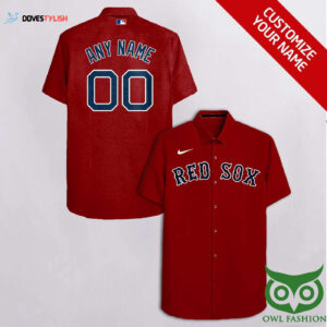 Personalized Boston Red Sox Dark Red Hawaiian Shirt with Custom Name and Number