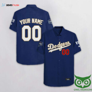 Personalized Los Angeles Dodgers Dark Blue Hawaiian Shirt with Name and Number