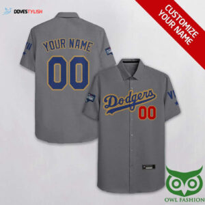 Personalized Los Angeles Dodgers Gray Hawaiian Shirt with Custom Name and Number