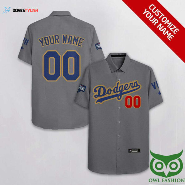 Personalized Los Angeles Dodgers Gray Hawaiian Shirt with Custom Name and Number