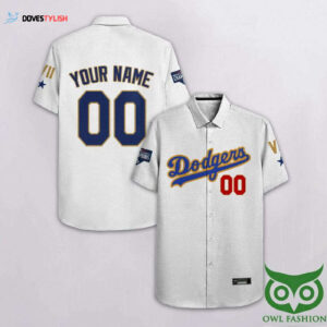 Personalized Los Angeles Dodgers White Hawaiian Shirt with Custom Name and Number