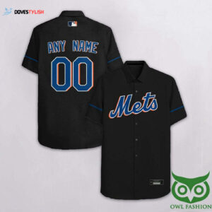 Personalized New York Mets Hawaiian Shirt - Black Blue Custom Name Number