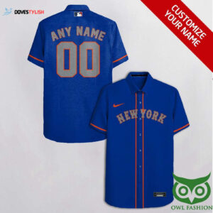 Personalized New York Mets Blue Orange Hawaiian Shirt with Custom Name and Number