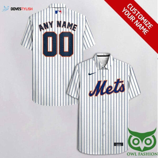 Personalized New York Mets Blue Stripes White Hawaiian Shirt – Custom Name & Number