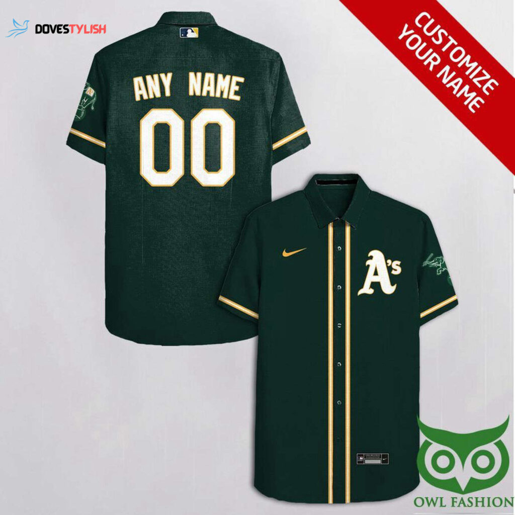 Personalized Oakland Athletics Dark Green Hawaiian Shirt with Name and Number