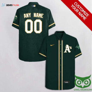 Personalized Oakland Athletics Dark Green Hawaiian Shirt with Name and Number