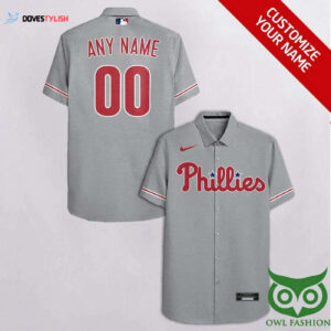 Personalized Philadelphia Phillies Gray Hawaiian Shirt with Custom Name and Number