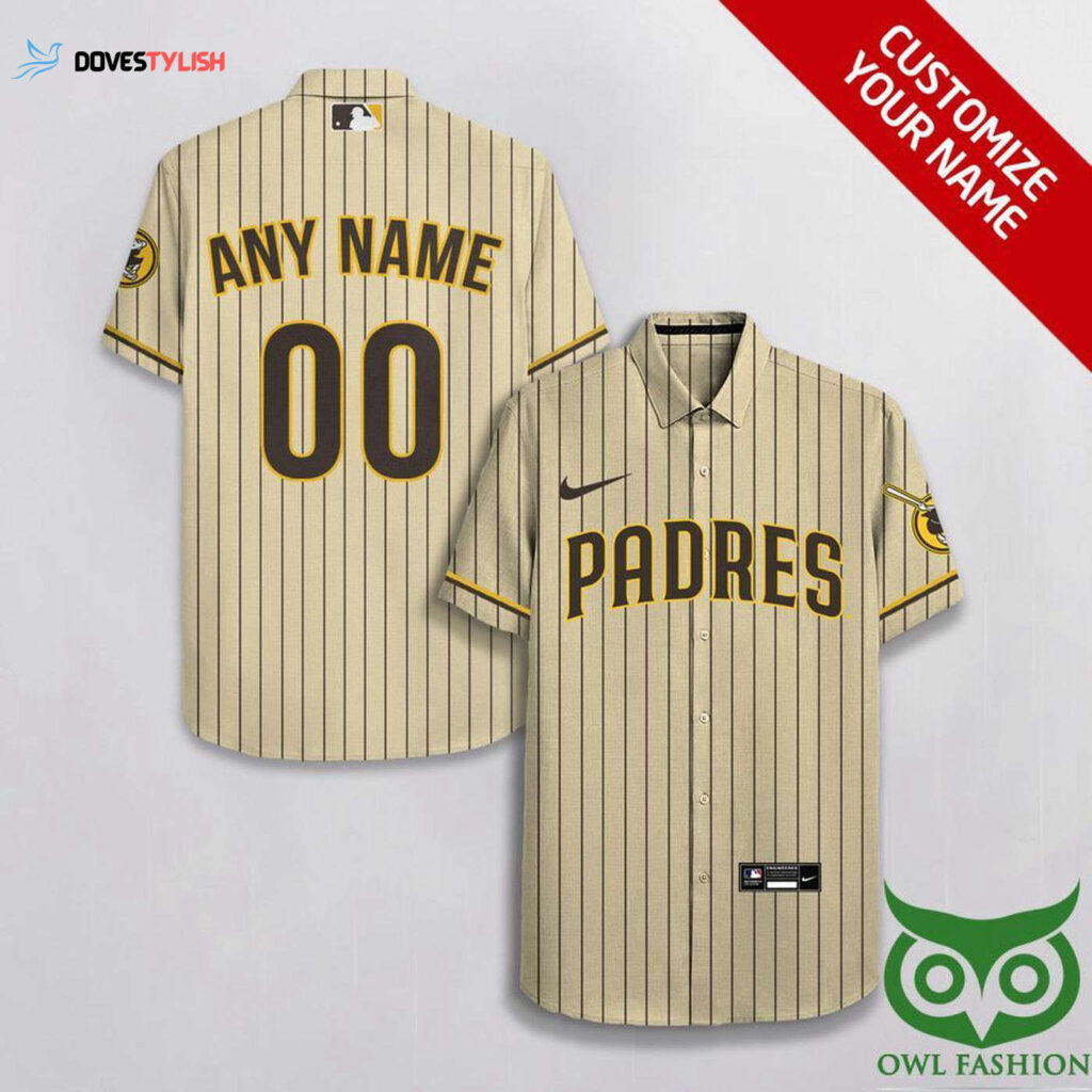 Personalized San Diego Padres Beige Brown Stripes Hawaiian Shirt with Name & Number