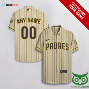 Personalized San Diego Padres Beige Brown Stripes Hawaiian Shirt with Name & Number