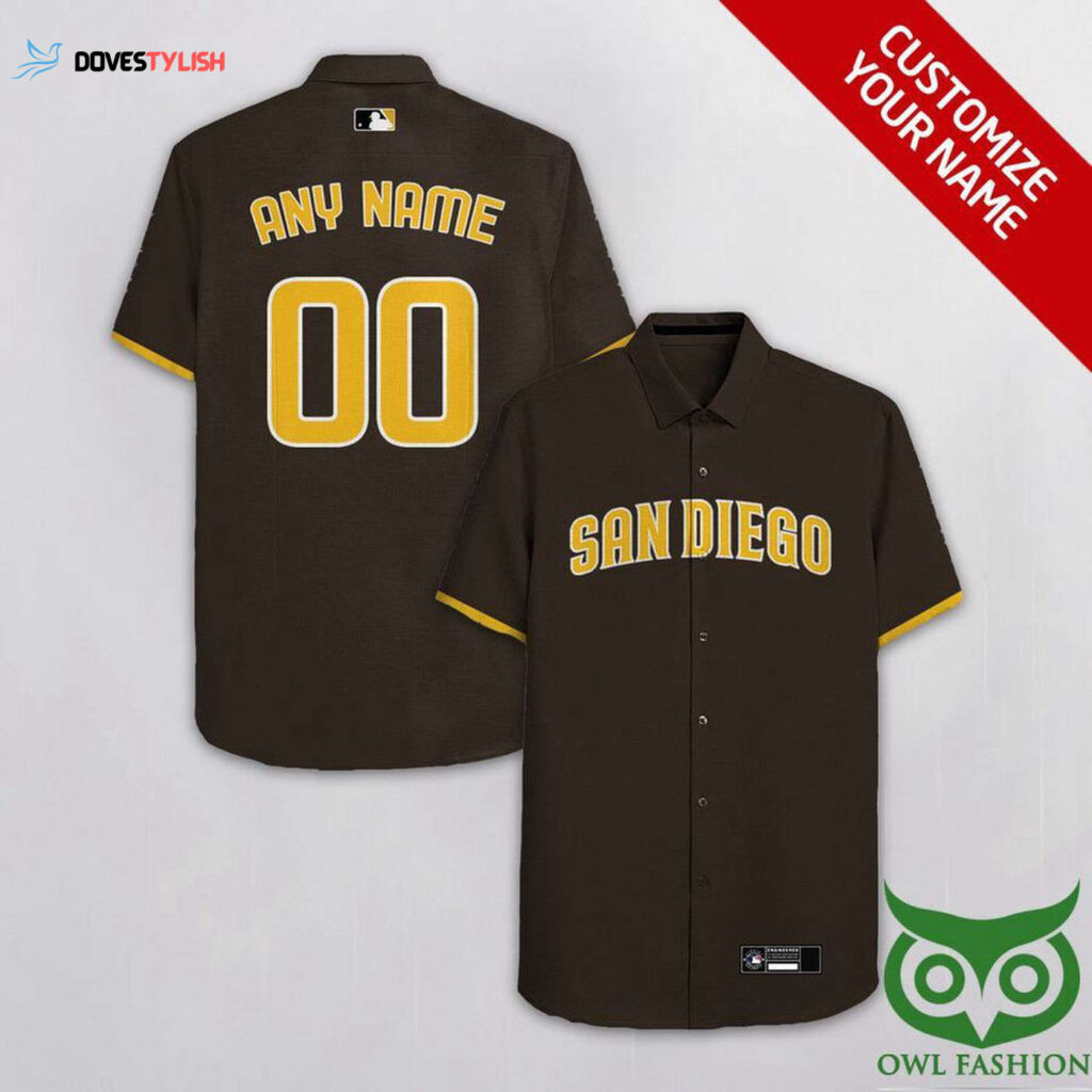 Personalized San Diego Padres Brown Yellow Hawaiian Shirt with Custom Name & Number