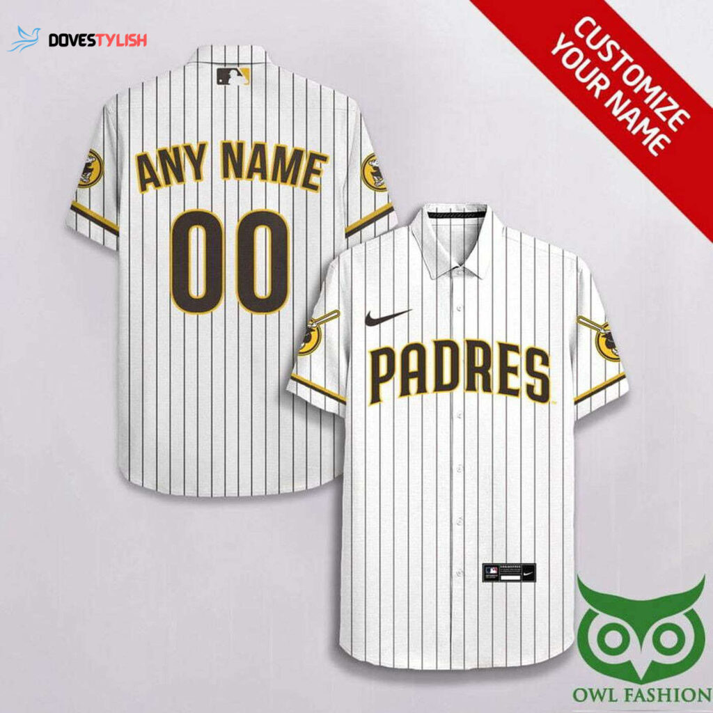 Personalized San Diego Padres White Vertical Stripes Hawaiian Shirt