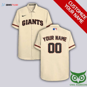 Personalized San Francisco Giants Beige Hawaiian Shirt with Custom Name and Number