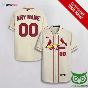 Personalized St Louis Cardinals Beige Red Hawaiian Shirt - Custom Name & Number