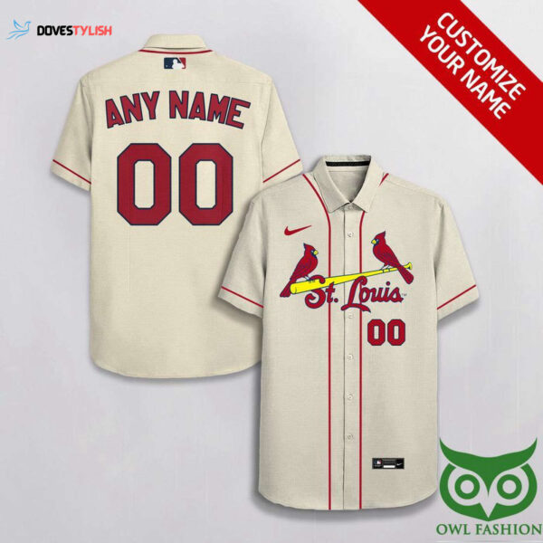 Personalized St Louis Cardinals Beige Red Hawaiian Shirt – Custom Name & Number