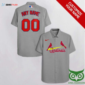 Personalized St Louis Cardinals Gray Hawaiian Shirt with Custom Name and Number