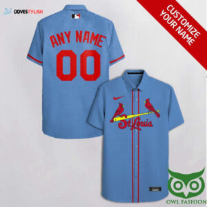 Personalized St Louis Cardinals Red and Blue Hawaiian Shirt - Custom Name and Number