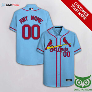 Personalized St Louis Cardinals Sky Blue Hawaiian Shirt with Custom Name and Number