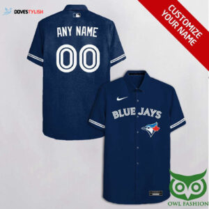 Personalized Toronto Blue Jays Dark Blue Hawaiian Shirt with Custom Name and Number