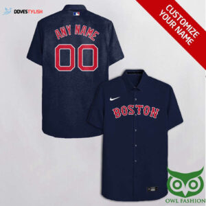 Custom Boston Red Sox Hawaiian Shirt Ink Blue Red White Design