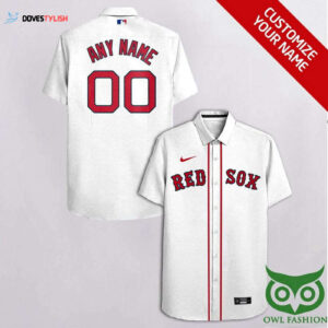 Custom Boston Red Sox White & Red Hawaiian Shirt - Personalized Fan Gear
