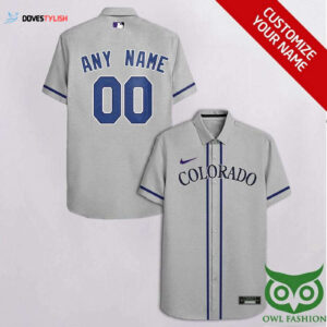 Personalized Colorado Rockies Gray Hawaiian Shirt - Custom Blue Design