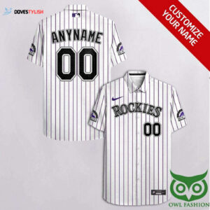 Custom Colorado Rockies Hawaiian Shirt with White Stripes and Cassette Detail