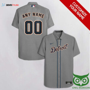 Custom Detroit Tigers Gray Hawaiian Shirt with Peacock Blue - Officially Licensed MLB Apparel