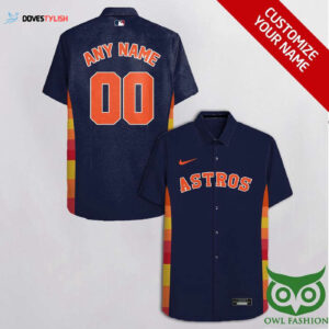 Custom Houston Astros Sapphire Blue & Orange Hawaiian Shirt - Personalized MLB Fan Apparel