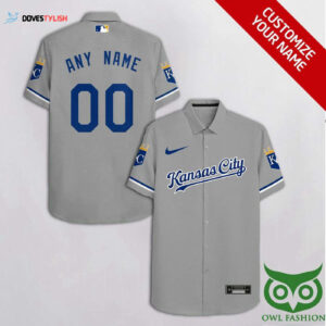Customized Kansas City Royals Gray With Blue Cassette Hawaiian Shirt - Unique Fan Apparel