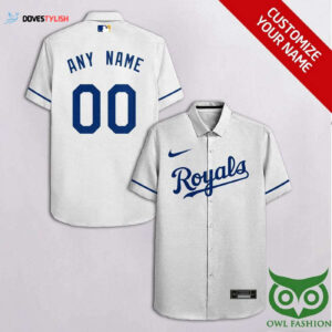 Custom Kansas City Royals White & Dark Blue Hawaiian Shirt - Personalized MLB Fan Gear