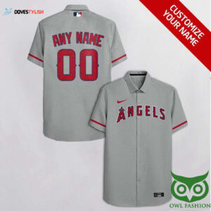 Los Angeles Angels Gray With Red Cassette Hawaiian Shirt - Customizable MLB Fan Apparel