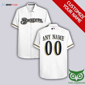 Milwaukee Brewers Custom White Yellow Blue Hawaiian Shirt - Personalized MLB Fan Apparel