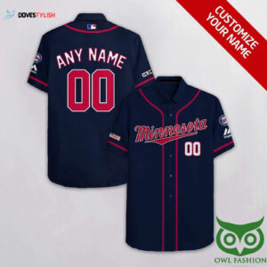 Custom Minnesota Twins Hawaiian Shirt in Ink Blue with White and Red Team Name