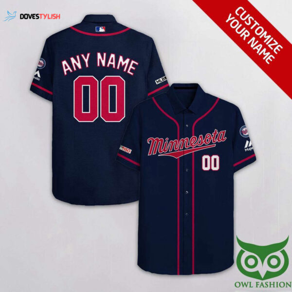 Custom Minnesota Twins Hawaiian Shirt in Ink Blue with White and Red Team Name