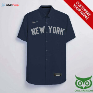 Personalized New York Yankees Dark Blue & Gray Hawaiian Shirt - Custom MLB Apparel