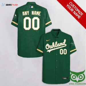 Oakland Athletics Dark Green Hawaiian Shirt with Custom Team Sleeves
