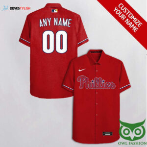 Custom Philadelphia Phillies Red & White Cassette Hawaiian Shirt - Personalized MLB Fan Apparel